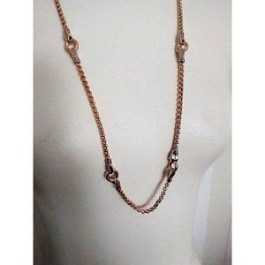 Vintage Long Necklace Gold tone chain gold & Silver tone accents 34" Long N2